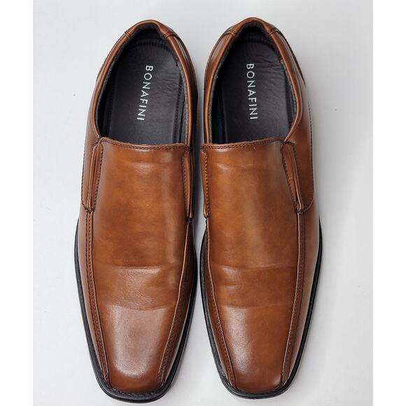 Bonafini Mens 12M Dress Shoes Brown Leather Slip On Square Toe Career Office main image 10